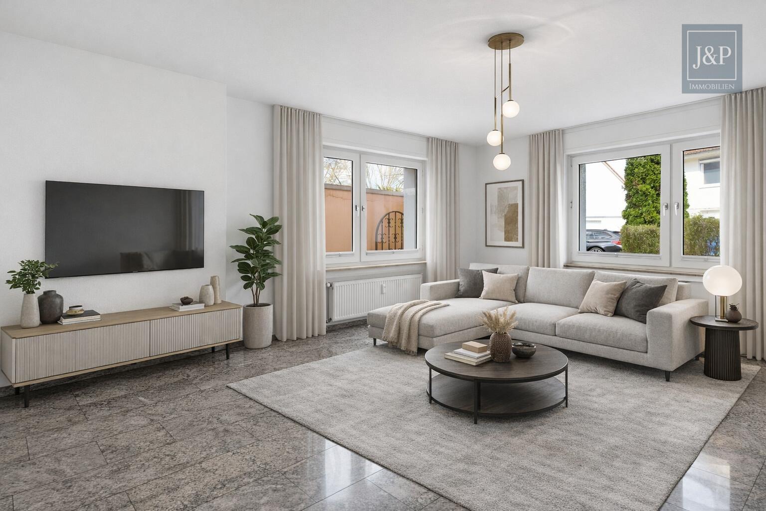 Helle 3-Zimmer-Wohnung mit Terrasse & Gartenanteil in Toplage Hofheim-Marxheim - Wohnzimmer KI Überarbeitet