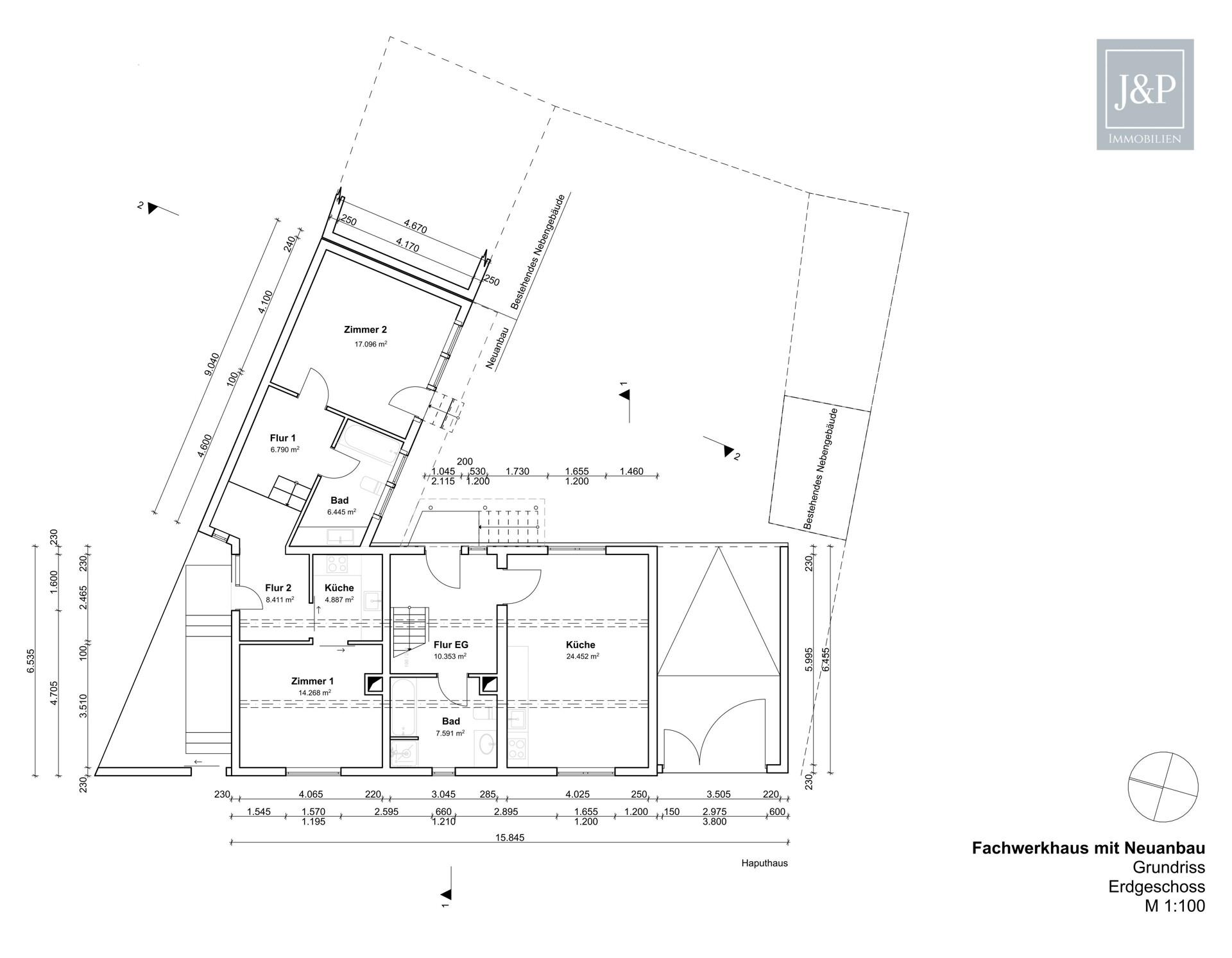 Viel Platz für Familie & Beruf: Fachwerkhaus mit Einliegerwohnung und Hof! - Grundriss Hochparterre