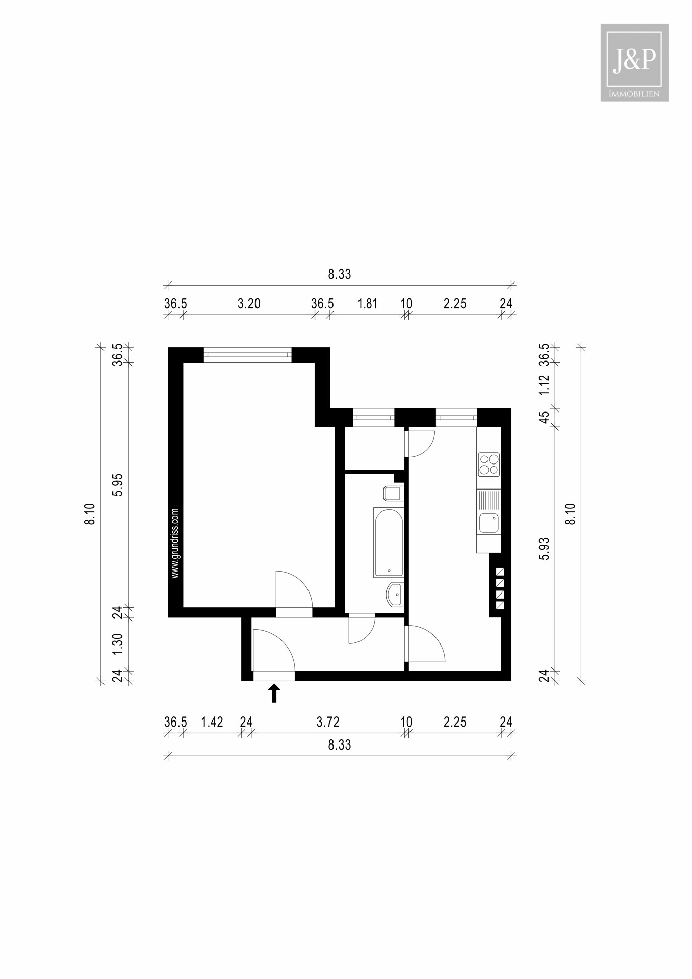 Bezugsfreie 1-Zimmer-Wohnung mit separater Küche in ruhiger Lage von Pankow - Grundriss