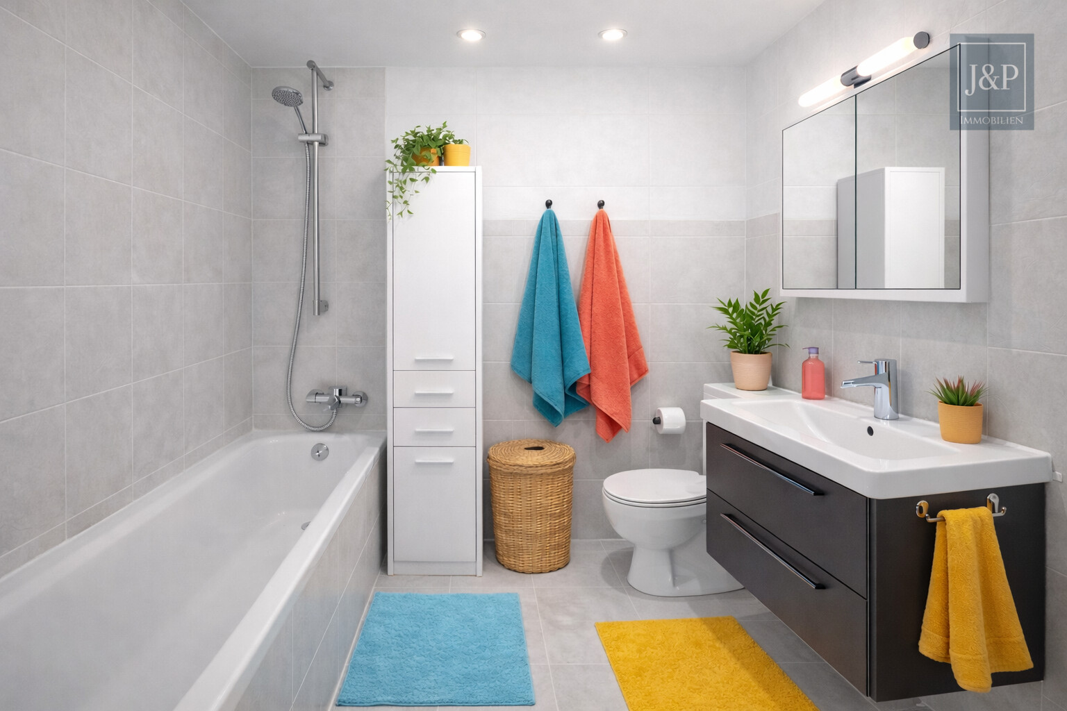 Barrierefreie 4-Zimmer-Wohnung mit 2 Balkonen, Garage & Weitblick - Badezimmer KI generiert