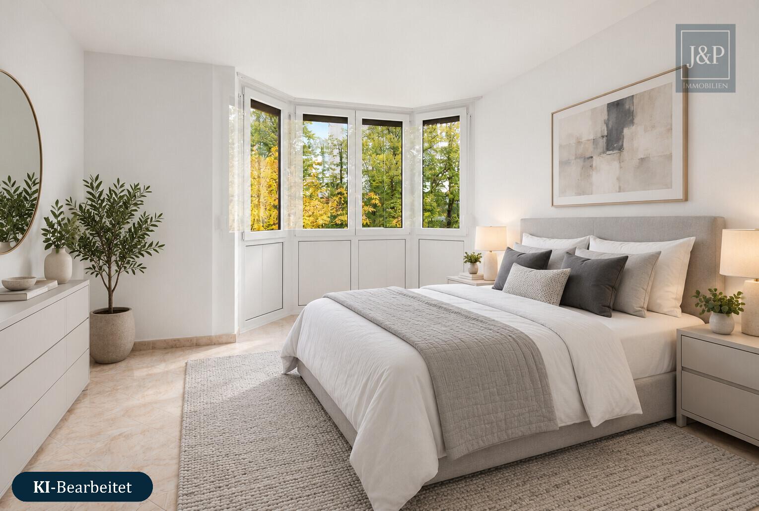 3-Zimmer-Wohnung mit zwei Bädern, Balkon & Tiefgaragenstellplatz - Zimmer 1 KI überarbeitet