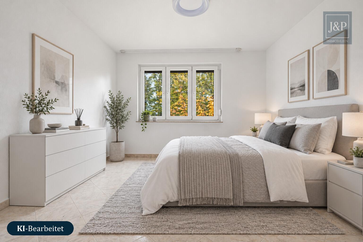 3-Zimmer-Wohnung mit zwei Bädern, Balkon & Tiefgaragenstellplatz - Zimmer 2 KI überarbeitet