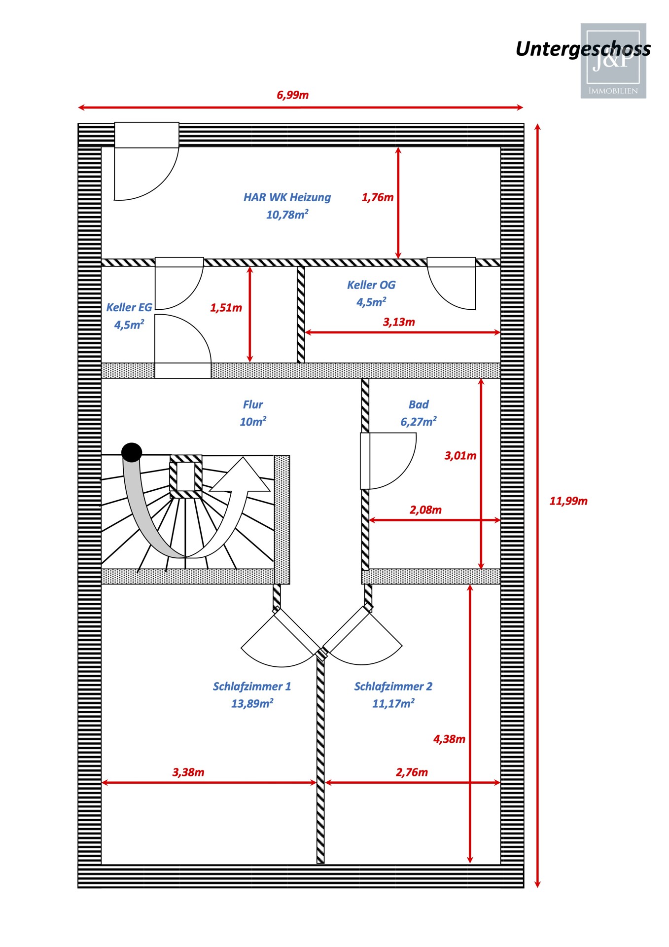 Moderne Maisonette Wohnung mit Garten & Balkon, KfW-70-Standard & 2 Stellplätzen in Kelsterbach - Grundriss Untergeschoss