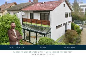 Seltene Gelegenheit: Sanierungsbedürftige DHH am Kapellenberg mit Blick auf Frankfurter Skyline, 65719 Hofheim am Taunus, Doppelhaushälfte