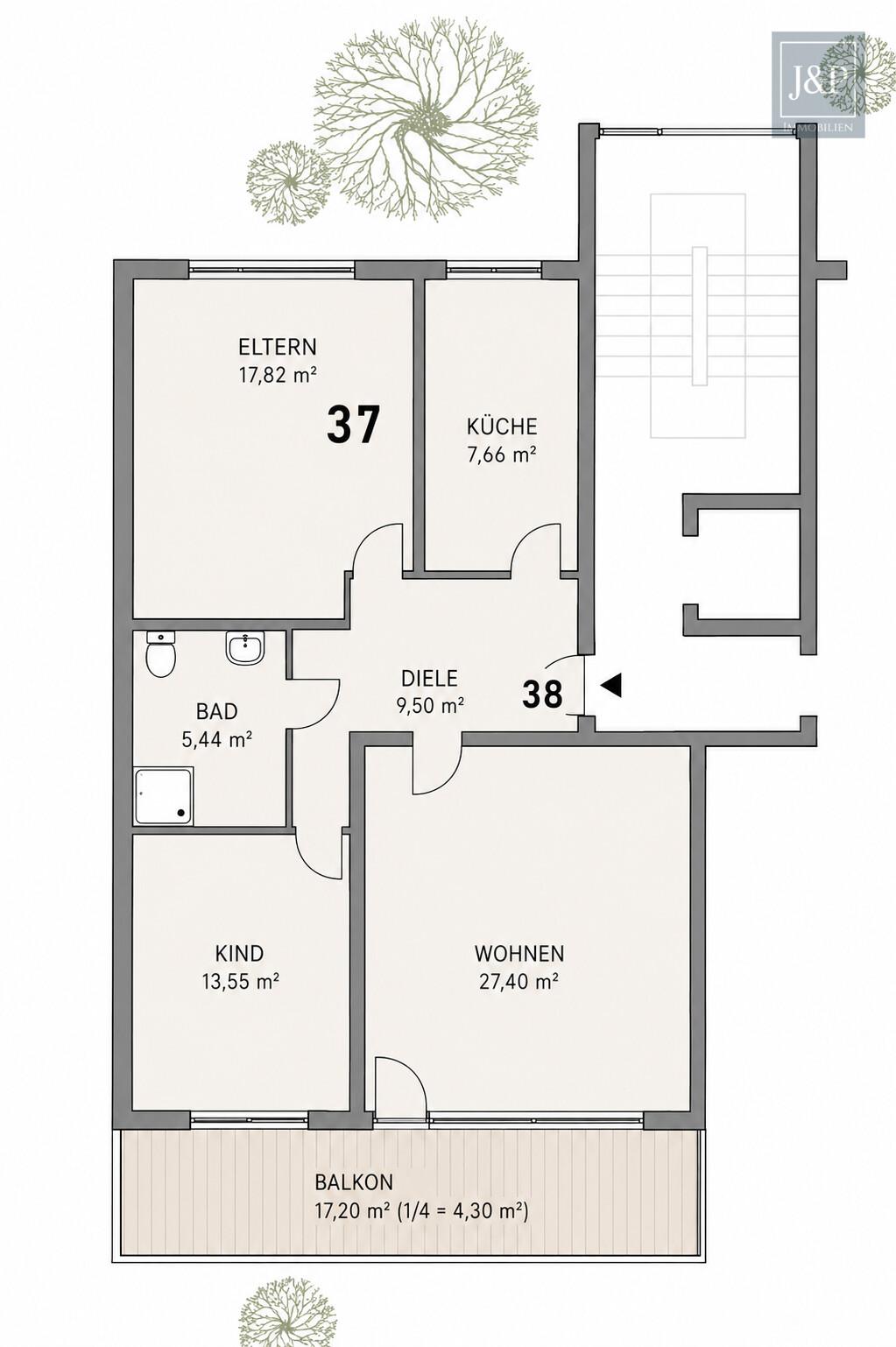 3-Zimmer-Wohnung mit Skylineblick, großem Balkon & ruhiger Lage in Bad Soden-Altenhain - Grundriss