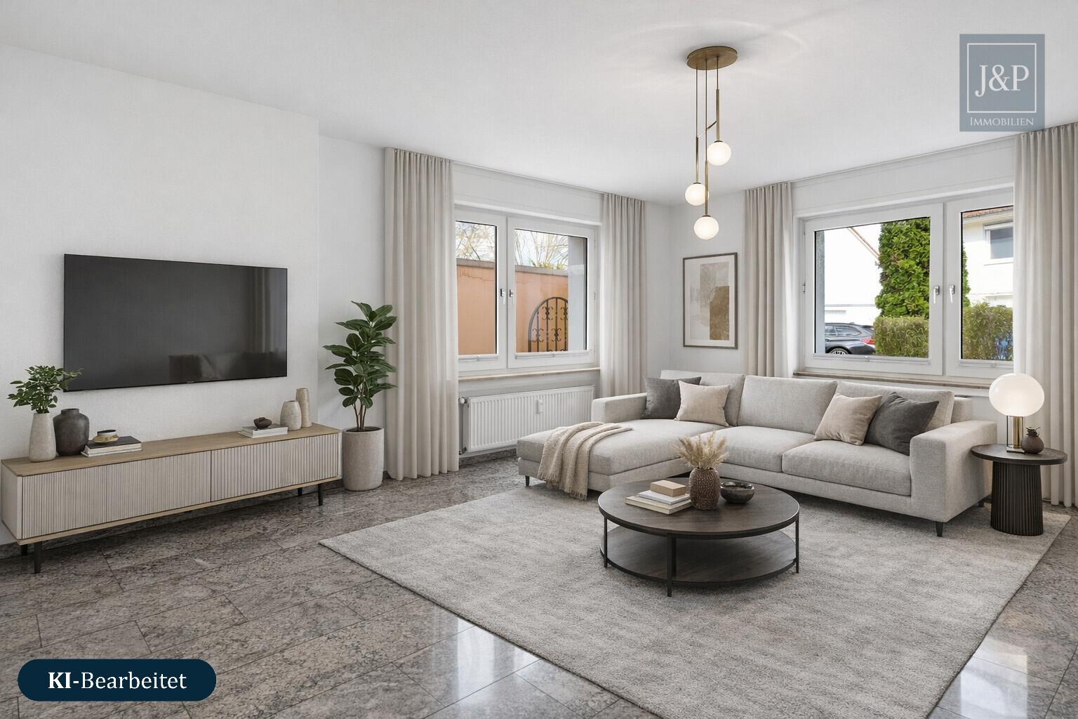Helle 3-Zimmer-Wohnung mit Terrasse & Gartenanteil in Toplage Hofheim-Marxheim - Wohnzimmer KI Überarbeitet