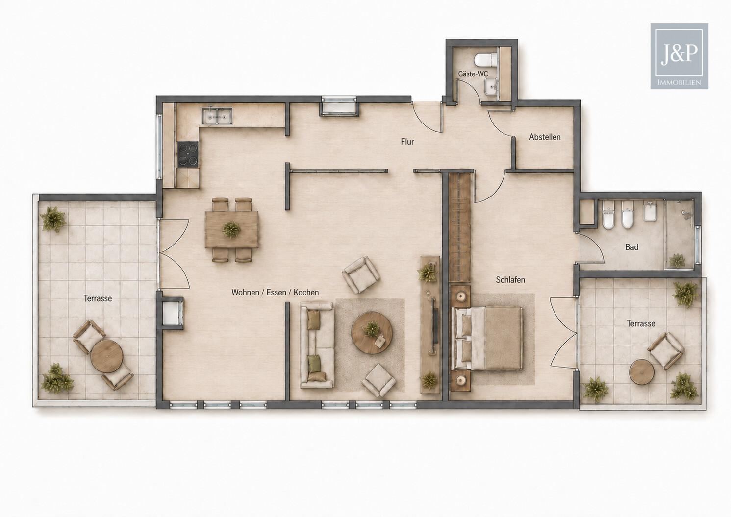 Beeindruckende Penthouse-Wohnung mit Skylineblick und zwei Terrassen! - Grundriss
