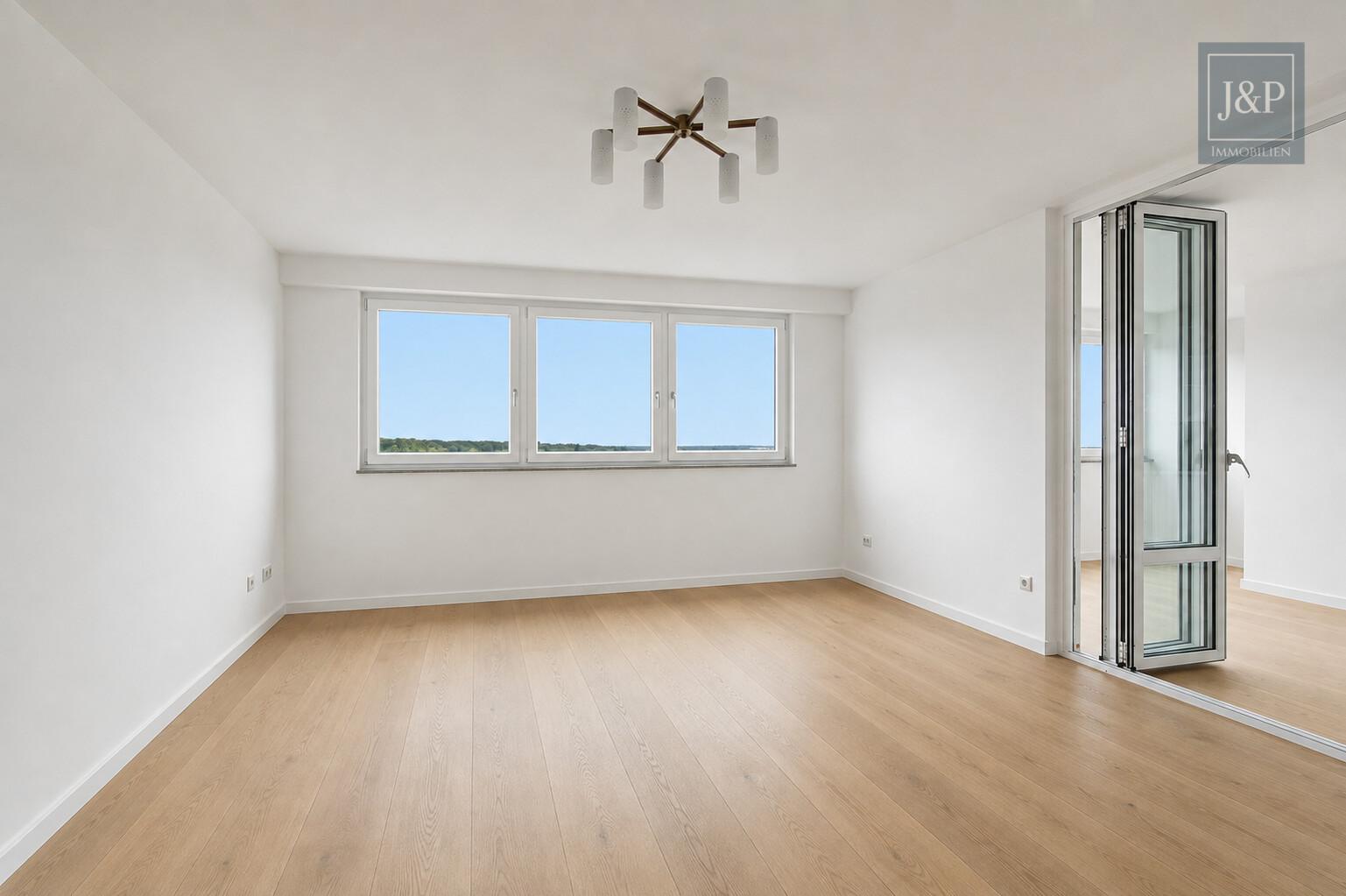 Beeindruckende Penthouse-Wohnung mit Skylineblick und zwei Terrassen! - Wohnzimmer (Visualisierung)