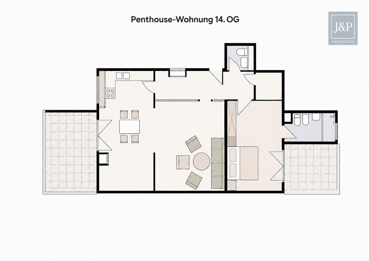 Beeindruckende Penthouse-Wohnung mit Skylineblick und zwei Terrassen! - Grundriss