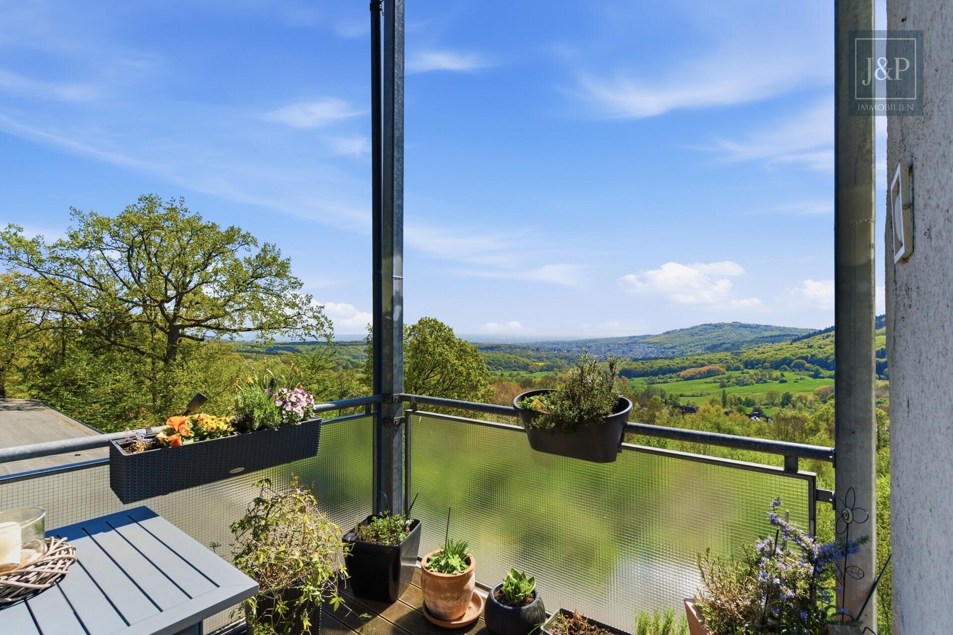 Sanierte Luxuswohnung am Zauberberg! Wohnen am Wald mit atemberaubenden Skyline-Blick! - Balkon
