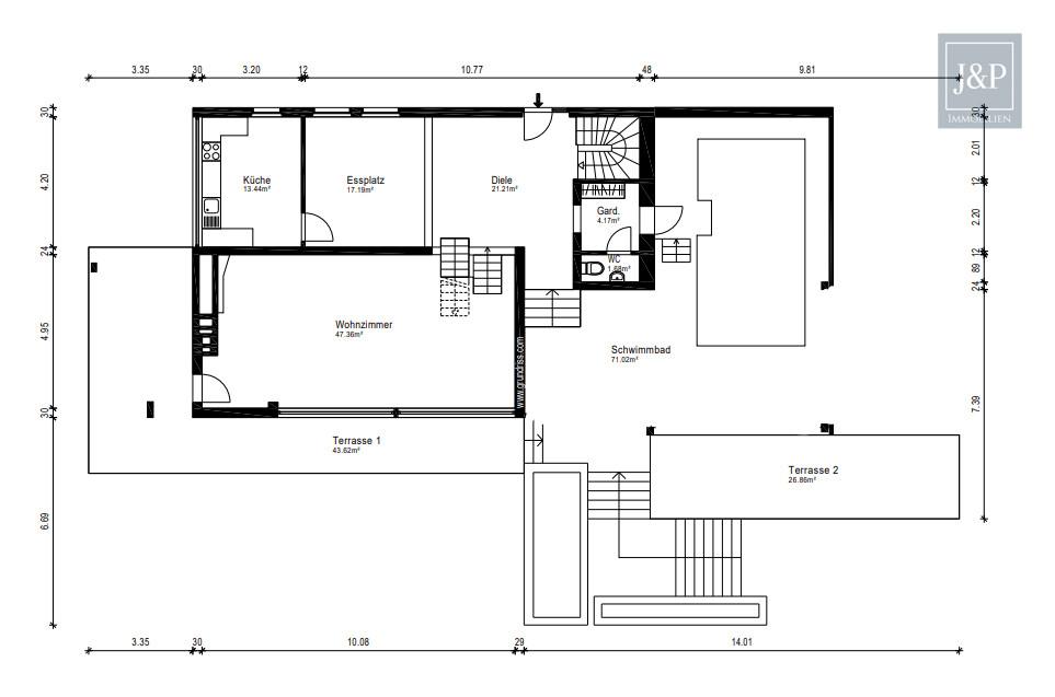 Wohnen in Top-Lage von Goldbach mit großem Grundstück! – Besonderes Wohnerlebnis im Architektenhaus - Grundriss EG