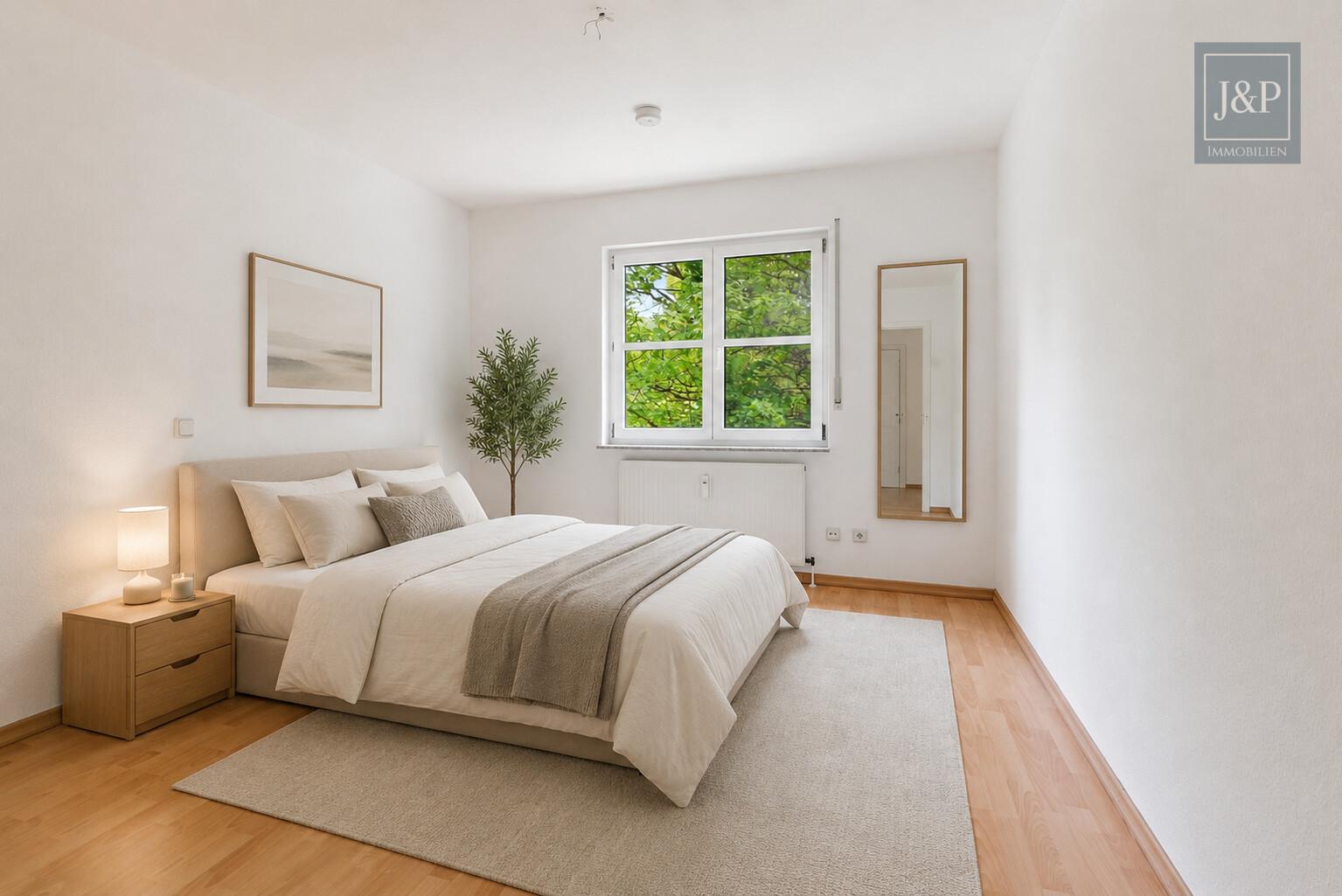 Bücherwohnung in schöner Wohnanlage direkt am Wald. - Gartenstück & TG-Stellplatz in Neuenhain - Schlafzimmer