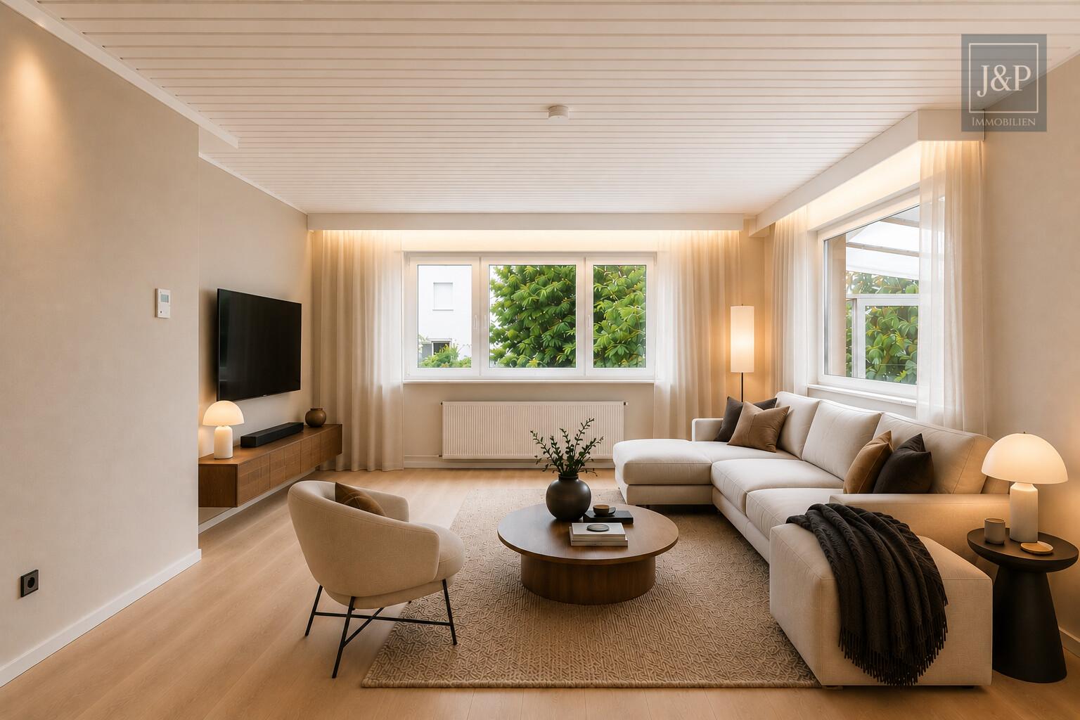 Großzügiges Einfamilienhaus mit Einliegerwohnung, Wintergarten & Doppelgarage in Hochheim - Wohnzimmer KI generiert