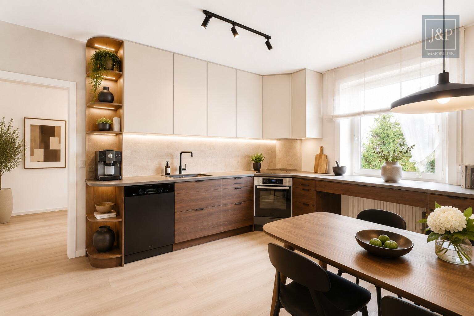 Großzügiges Einfamilienhaus mit Einliegerwohnung, Wintergarten & Doppelgarage in Hochheim - Küche EG KI generiert
