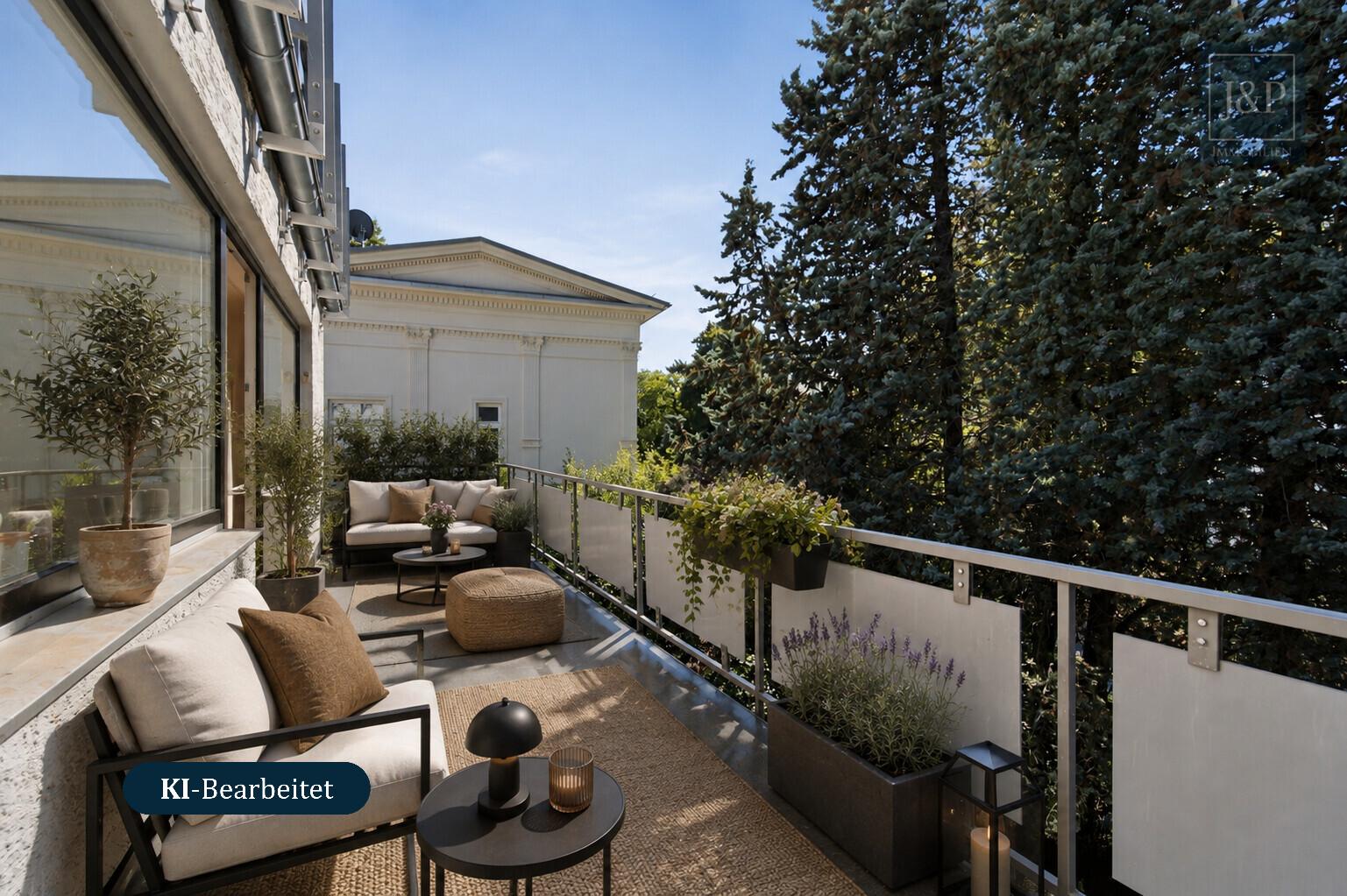 Komfortabel am Kurpark wohnen: Barrierefreier Zugang, großer Balkon & Tiefgaragenstellplatz - Balkon - Ki generiert