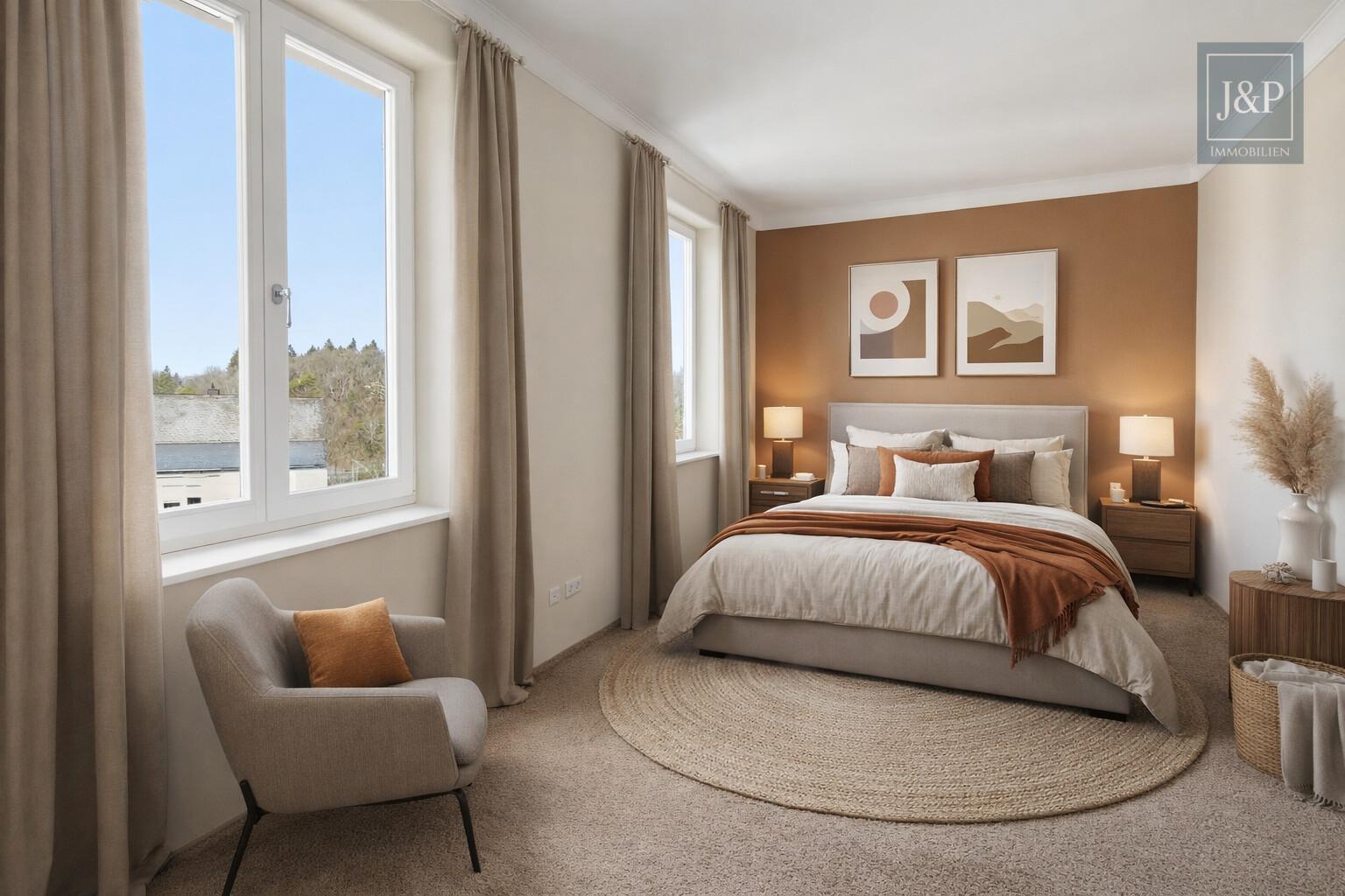 Einzigartiges Wohnkonzept nach Feng Shui – KfW-40 Anwesen inkl. Büro / ELW in Feldrandlage - Zimmer 2 OG KI Bearbeitet