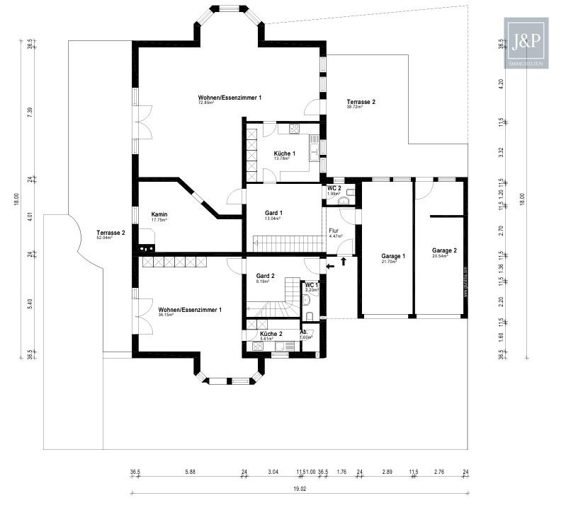 Einmalige Gelegenheit! Ihr Anwesen im Villenviertel von Glattbach. Einliegerwohnung & Waldnähe - Grundriss EG Glattbach