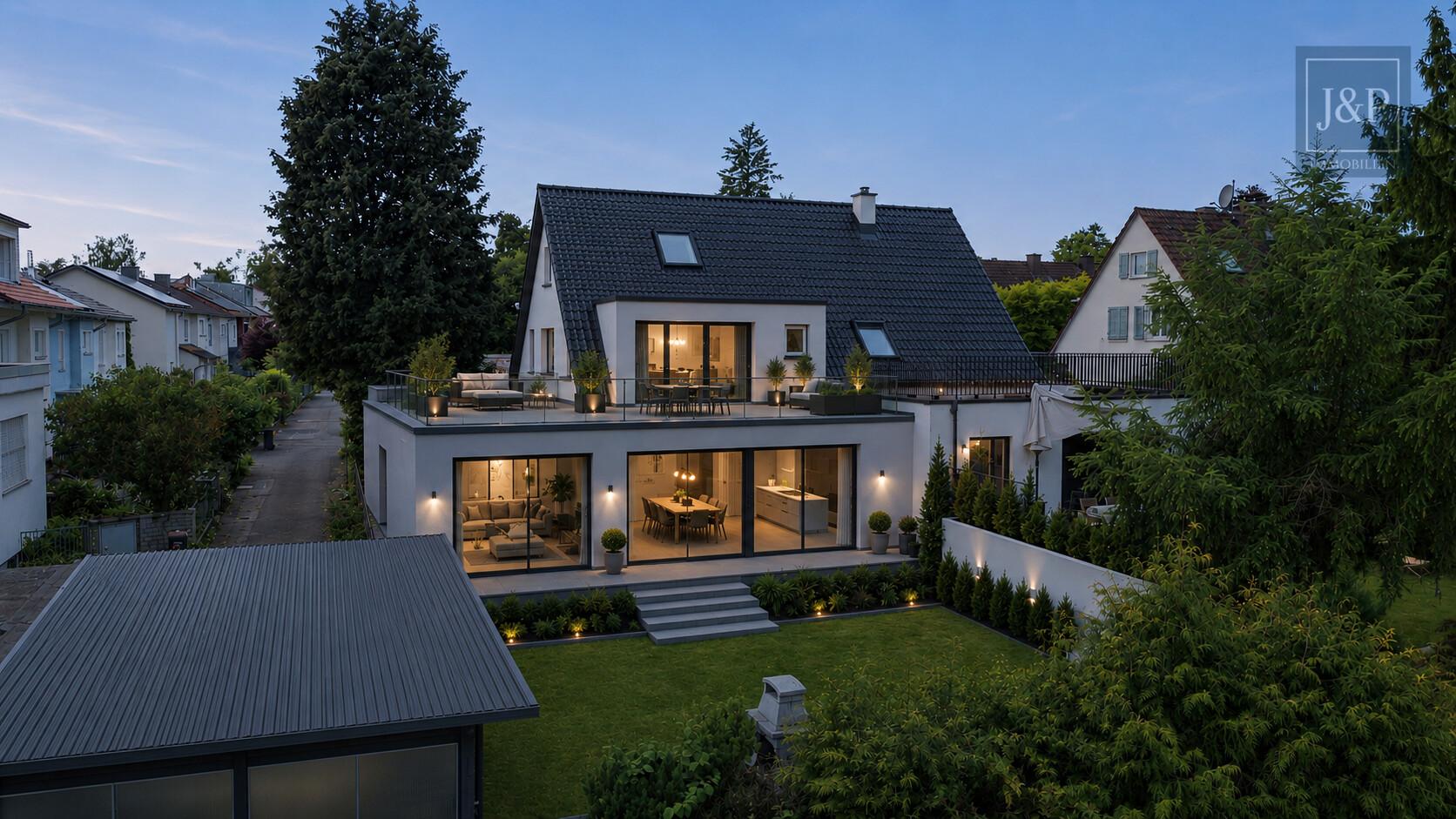 Großes Grundstück in Top Feldrandlage | Doppelhaushälfte mit Ausbau- & Anbaupotenzial - Aussenansicht KI überarbeitet