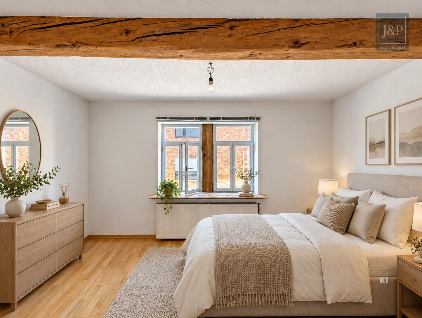 Viel Platz für Familie & Beruf: Fachwerkhaus mit Einliegerwohnung und Hof! - ELW: Schlafzimmer (Visualisierung)