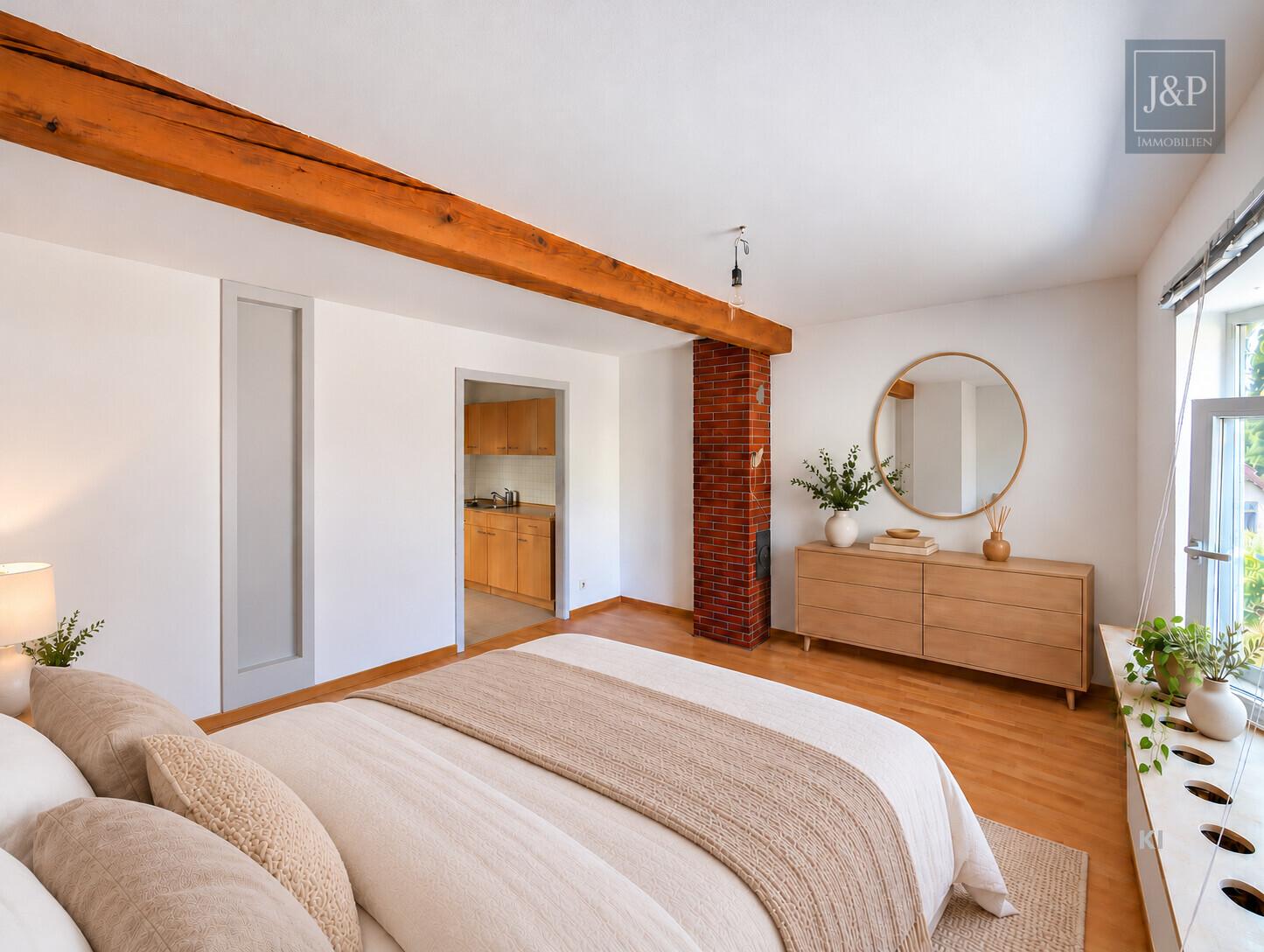 Viel Platz für Familie & Beruf: Fachwerkhaus mit Einliegerwohnung und Hof! - ELW: Schlafzimmer (Visualisierung)